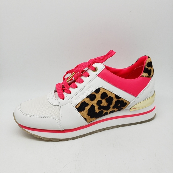 Michael Kors Billie Trainer Neon Pink White Cheeta - Picture 2 of 8